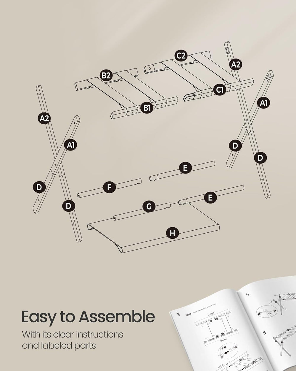 SONGMICS Luggage Racks for Guest Room, Set of 2, Suitcase Stand with Storage ...
