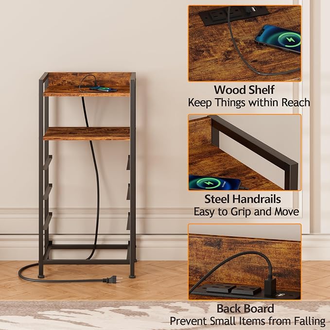Furnulem Night Stand with Charging Station and Led Light, 4 Drawer Dresser fo...