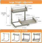Under Sink Organizer, High Adjustable 2 Tier Under Kitchen Sink Organizer, Multi-Purpose Storage Shelf for Kitchen Bathroom Cabinet, Gray