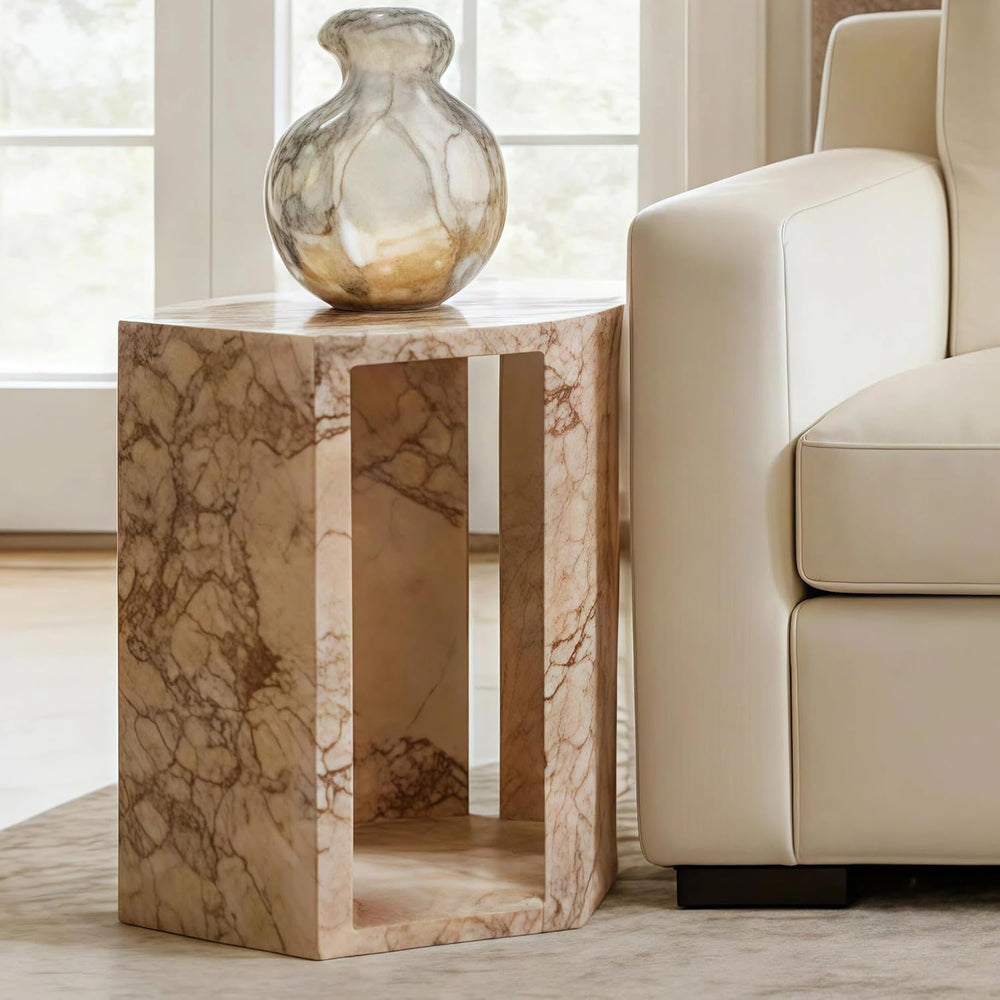 Modern Pink Natural Marble Side Table,Hexagon Accent Tables for Small Spaces,...