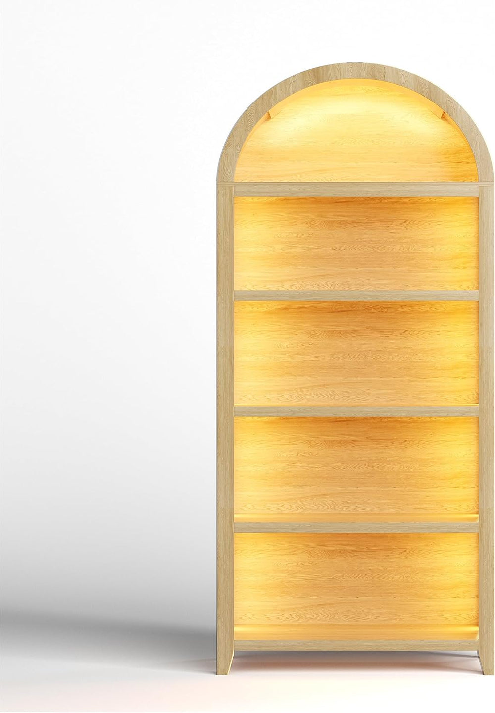 Arched Bookshelf with 5 Tiers and 3-Color LED Sensor Lights - Wood