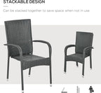Outsunny Stackable PE Rattan Outdoor Dining Chairs with Cushions, Set of 4 Patio Wicker Dining Chairs with Armrests and Backrest for Patio, Deck, Cream White