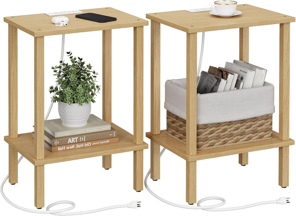 TUTOTAK End Table with Charging Station, Set of 2, Small Side Table with Outl...