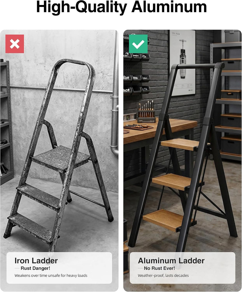 3 Step Ladder,Folding Step Stool with Aluminum Wide Pedal& Convenient Han...
