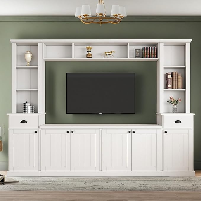 Merax Minimalist 103" Entertainment Wall Unit Set with Overhead Bridge f...