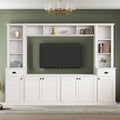 Merax Minimalist 103" Entertainment Wall Unit Set with Overhead Bridge for TVs Up to 75", Modern Large Media Console with Adjustable Shelves, Ample Storage Cabinets & Drawers for Living Room, White