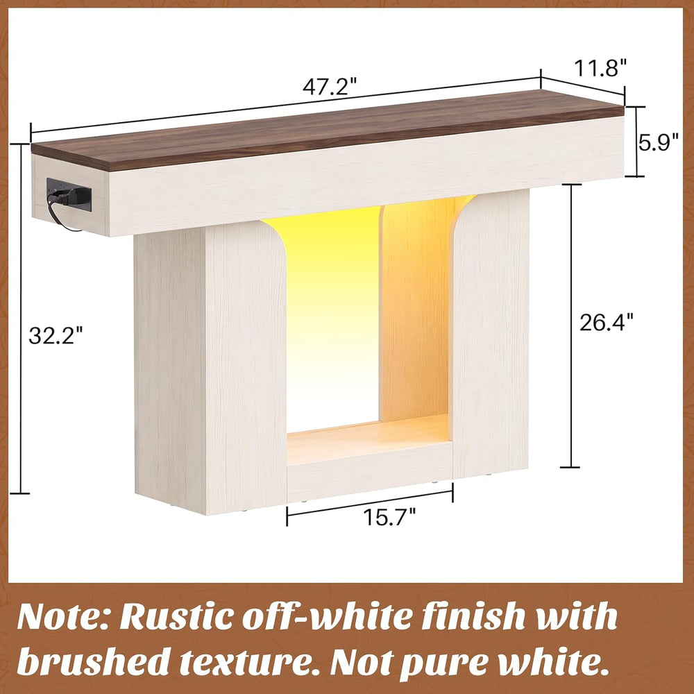 Homieasy Console Table, 47" Entryway Table with Charging Station | LED L...