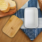 Porcelain Butter Dish with Lid,Ceramic Butter Dish with Bamboo Lip,Butter Keeper Container with Cover for Countertop or Refrigerator,Heat Resistant Kitchen Butter Storage Dish,White (300ml)