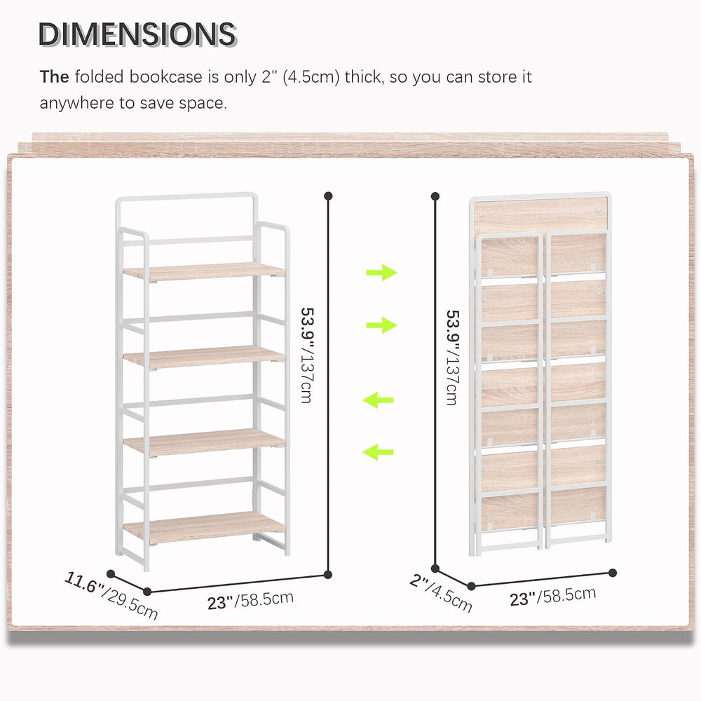 4NM No Assembly Folding Bookshelf Book Shelves, 4-Tier 54"" H Colla...