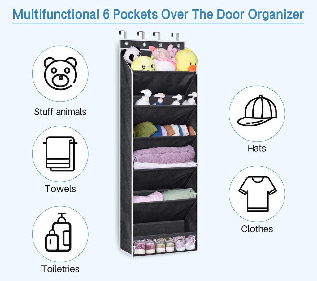 Over the Door Shoe Organizer Fit Big Shoes Large Shoe Rack for Door Hanging Shoe Organizer for Closet Door Storage Boots, Black