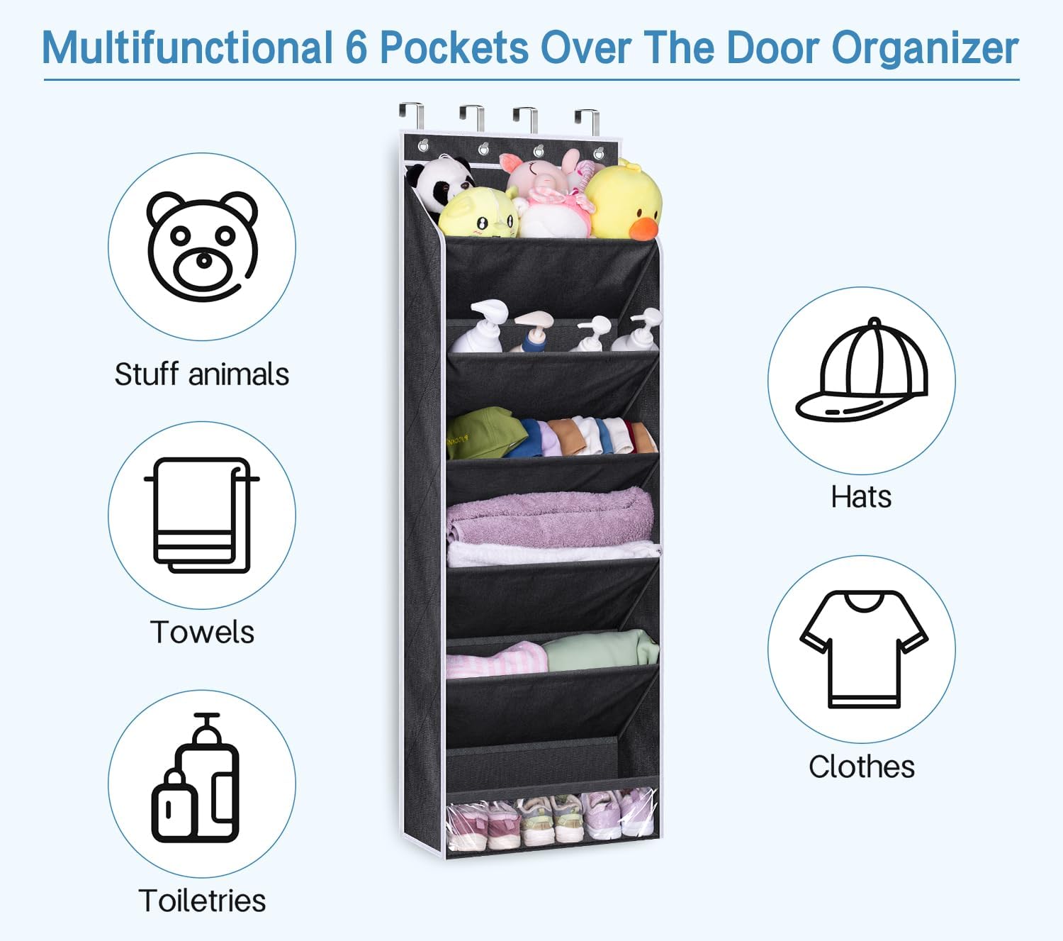 Over the Door Shoe Organizer Fit Big Shoes Large Shoe Rack for Door Hanging Shoe Organizer for Closet Door Storage Boots, Black