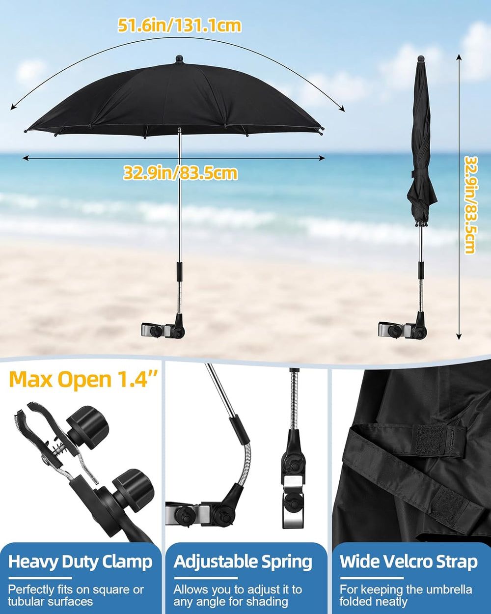 2PCS Camping Chairs with Detachable Umbrella, HaSteeL Folding Beach Chair for...