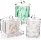 Tbestmax Qtips Dispenser Bathroom Container, 10/12 oz Big Cotton Ball Holder, Clear Plastic Apothecary Jar Organizer for Storage Cotton Swab, Floss Picks