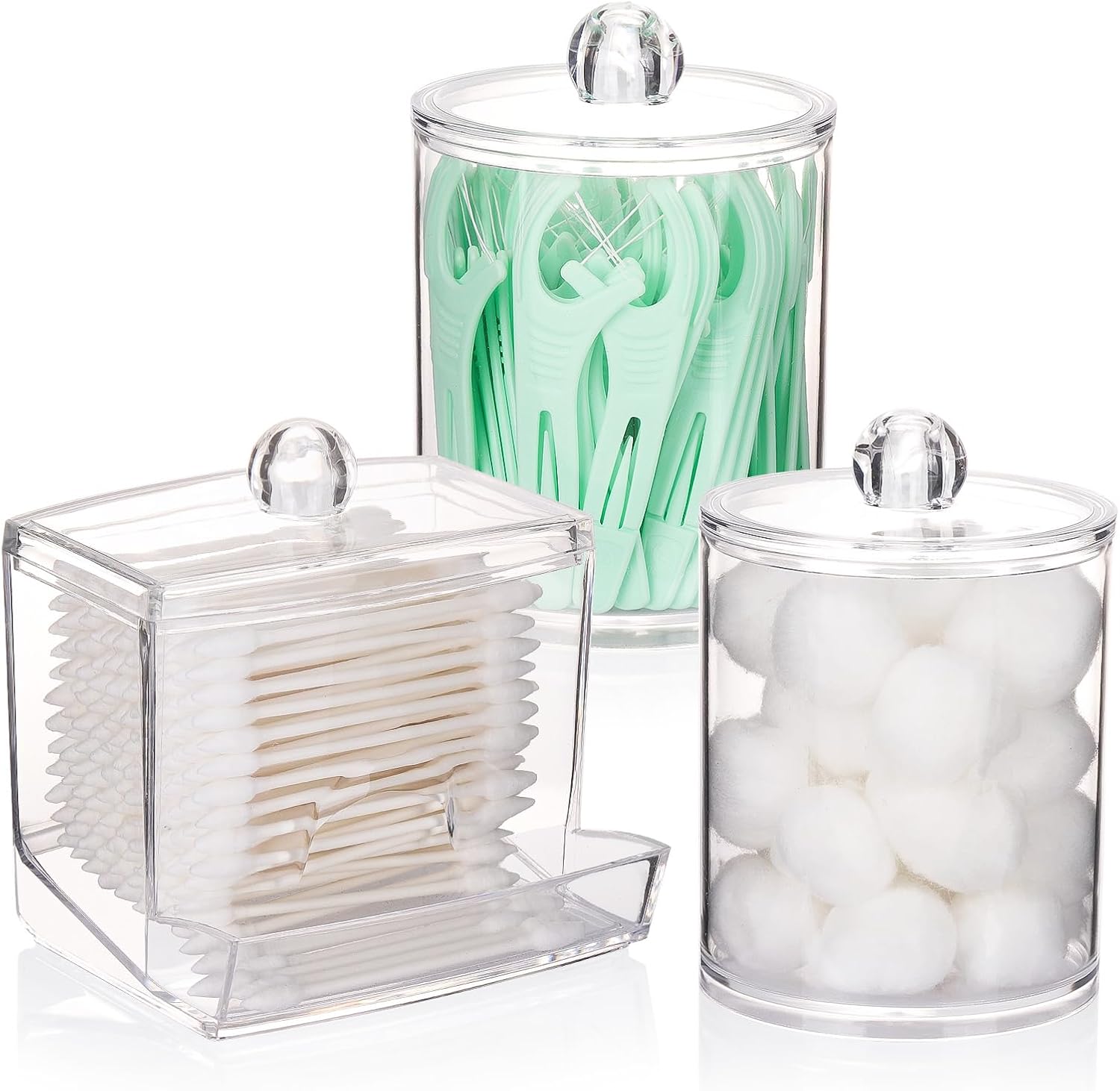 Tbestmax Qtips Dispenser Bathroom Container, 10/12 oz Big Cotton Ball Holder, Clear Plastic Apothecary Jar Organizer for Storage Cotton Swab, Floss Picks