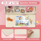 HONEY JOY Kids Desk, Children School Study Desk w/ 7-Level Tiltable Desktop, Height Adjustable Table w/Bookshelf, Pull-Out Drawer & Pen Holder, Student Writing Workstation, Desk for Girls Boys (Pink)