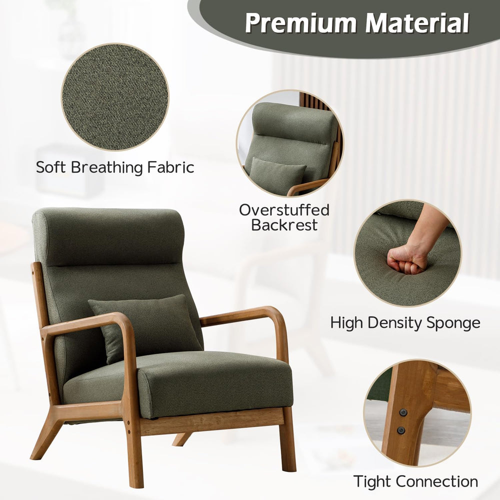 INZOY Mid Century Modern Accent Chair with High Back, Upholstered Living Room...