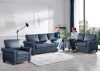 3 Piece Faux Leather Sofa Set,Mid Century Modern Couch and Loveseat Sets with Storage,Comfy Deep Seat Sofa with Nailhead Trim & Rolled Arm for Living Room,Office(Armchair+Loveseat+3 Seater,Navy)