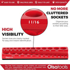 Olsa Tools Magnetic Socket Organizer | 3/8-inch Drive | SAE | RED | Holds 26 Sockets | Professional Quality Tools Organizer