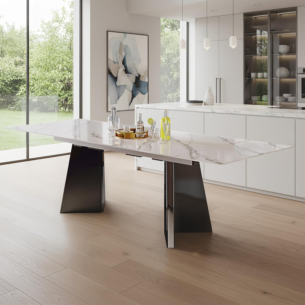 Expandable Dining Table 62.99 to 94.48 Inch Sintered Stone Marble Table Black...