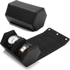Oirlv Luxury Hexagonal Leather Watch Travel Case Watch Organizer Case for Men Portable Jewelry Storage Roll Organizer(2-Slot,Black)