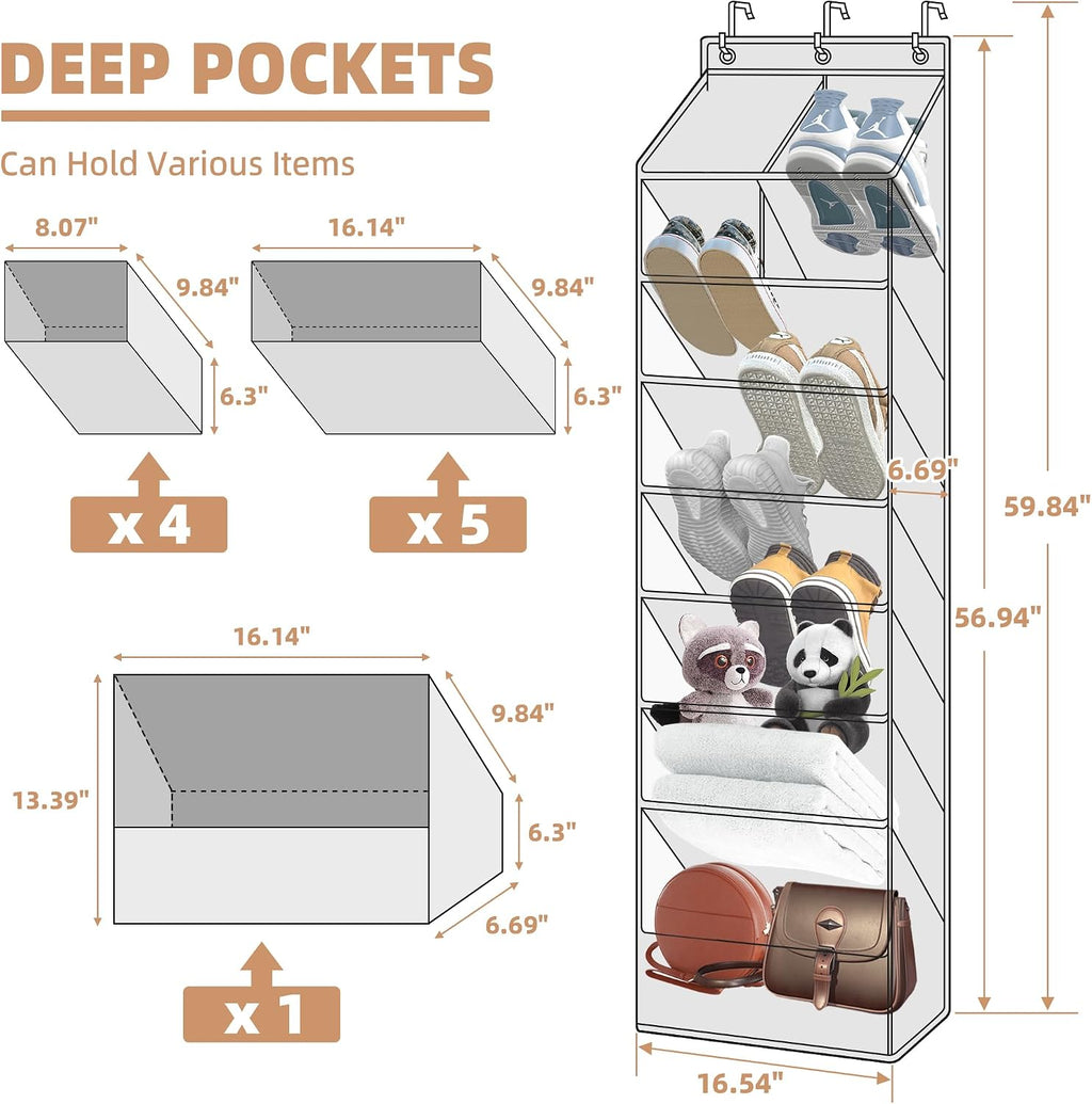 STORAGE MANIAC Over the Door Shoe Organizer Heavy-Duty Large Deep Pocket Hanging Shoe Organizer Shoe Rack Door Closet Shoe Organizer for Wall, Dorm & Narrow Door Storage Shoe Holder Black, 1 Pack