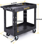 ELAFROS Heavy Duty Plastic Utility Cart 34 x 17 Inch - Work Cart Tub Storage W/Deep Shelves and Full Swivel Wheels Safely Holds up to 550 lbs - 2 Tier Service Cart for Warehouse,Garage, Cleaning