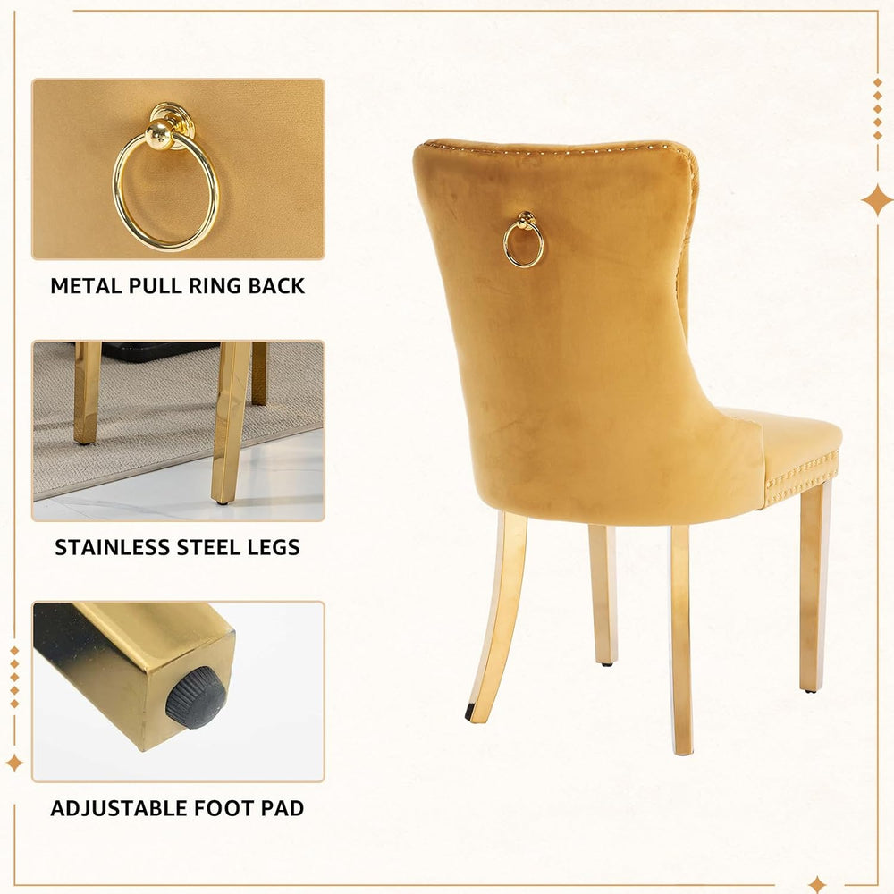 Velvet Dining Chairs Set of 4, Tufted Upholstered High Wingback Chairs with N...
