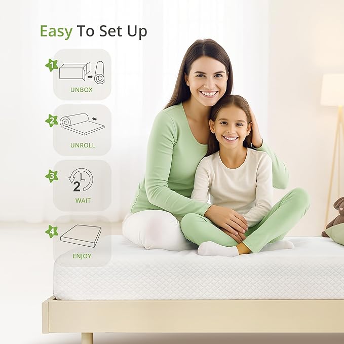 5 Inch Twin Mattress for Kids, Memory Foam Mattress with Cooling Green Tea Gel, Relieve Pressure with Medium Firm Support, CertiPUR-US Certified, 75''L x 38''W, White