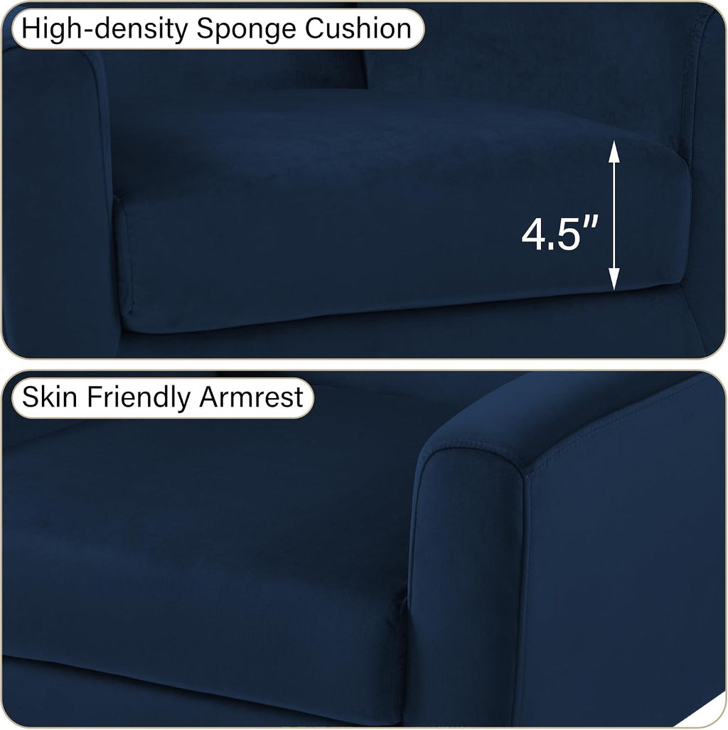 Mid-Century Modern Velvet Accent Chair, Royal Blue, Set of 1 | High Resilience Sponge Cushion | Soft Velvet Upholstery | Solid Wood Frame | For Living Room Bedroom, & Small Spaces