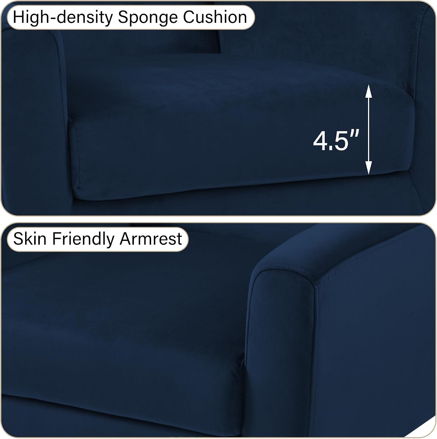 Mid-Century Modern Velvet Accent Chair, Royal Blue, Set of 1 | High Resilience Sponge Cushion | Soft Velvet Upholstery | Solid Wood Frame | For Living Room Bedroom, & Small Spaces
