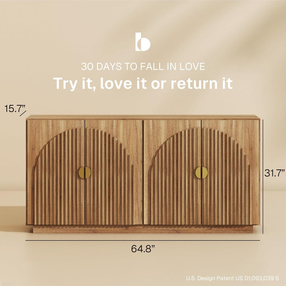 BELLEZE Set of 2 Fluted Buffet Cabinet with Storage, 65 Inch Symmetrical Arc ...