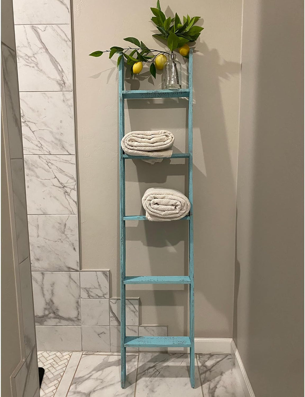 BARNWOODUSA Reclaimed Wood Bookcase Ladder 5 Foot, 5-Foot, Turqouise | Instant Style Upgrade: Elevate your space with a chic, classic blanket storage solution!