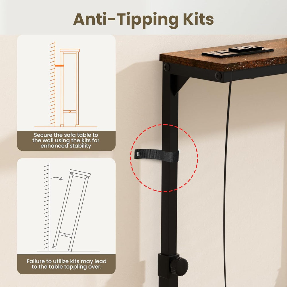 Aduanbang Adjustable Height Narrow Console Table with 2 Power Outlets, 39.4&q...