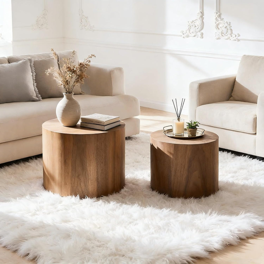 KEVINSPACE Nesting Coffee Table Set of 2, Round Nesting Tables Wooden End Tab...