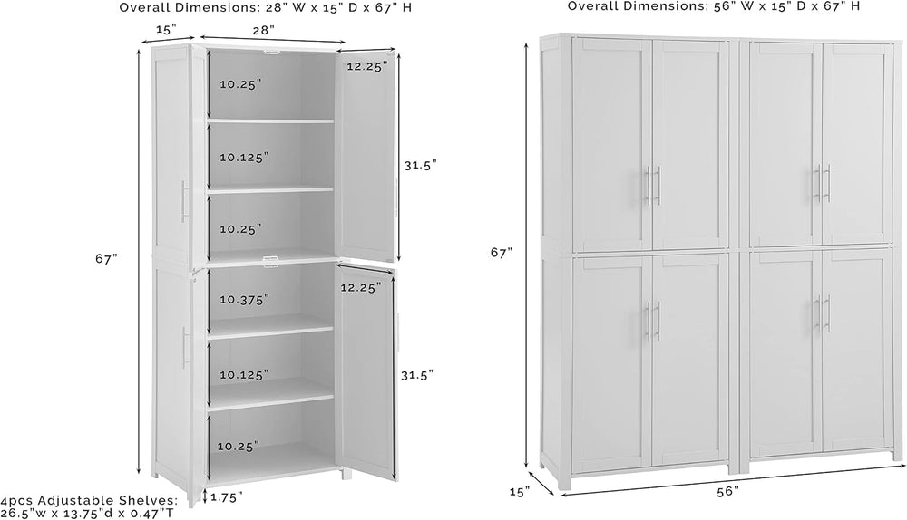 Crosley Furniture Savannah 2-Piece Pantry Storage Cabinet Set with Shelves, K...