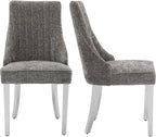 Grey Mid Century Dining Chairs Set of 2, Modern Kitchen & Dining Room Chairs Set of 2, Chenille Fabric Upholstered Kitchen Chairs for Dining Table, Sillas de Comedor, Silver Legs (Gray, 2 Pcs)