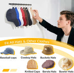 Hat Rack Closet Storage Wall: 12 Adjustable Stainless Steel Clips and 17 Inch Hat Holder - Hat Hanger Display Space Saving - Tie Belt Hanger for Closet Storage Solution - 2 Pack