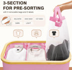 Hampers for Laundry Basket with Lid, 160L Extra Large 3 Section Clothes Divided Organizer for Bedroom, Laundry Room, Dirty Clothing Hamper, Pink
