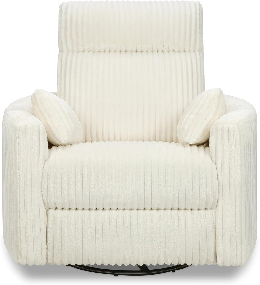 Davinci Atlas Upholstered Recliner and Swivel Glider in Cream Cozy Corduroy | Nursery Glider Chair with High Back, Padded Armrests, and Bolster Pillows | Smooth Recline for Nursing and Feeding