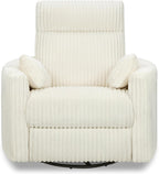 Davinci Atlas Upholstered Recliner and Swivel Glider in Cream Cozy Corduroy | Nursery Glider Chair with High Back, Padded Armrests, and Bolster Pillows | Smooth Recline for Nursing and Feeding