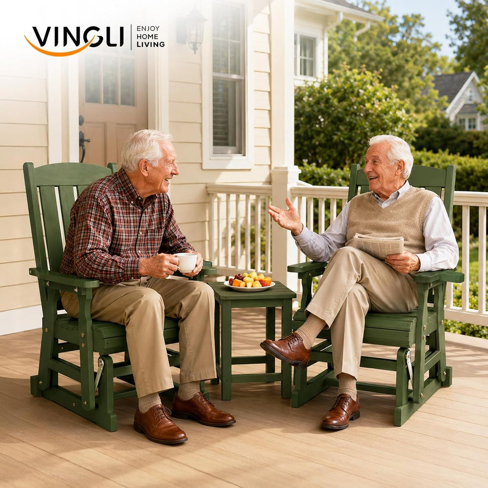 VINGLI Outdoor Glider Chair Wood Patio Glider with Cup Holder, Porch Glider w...