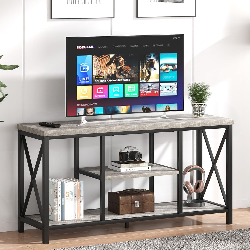 FOLUBAN Modern TV Stand for TVs up to 55 Inch, Rustic Wood Entertainment Cent...