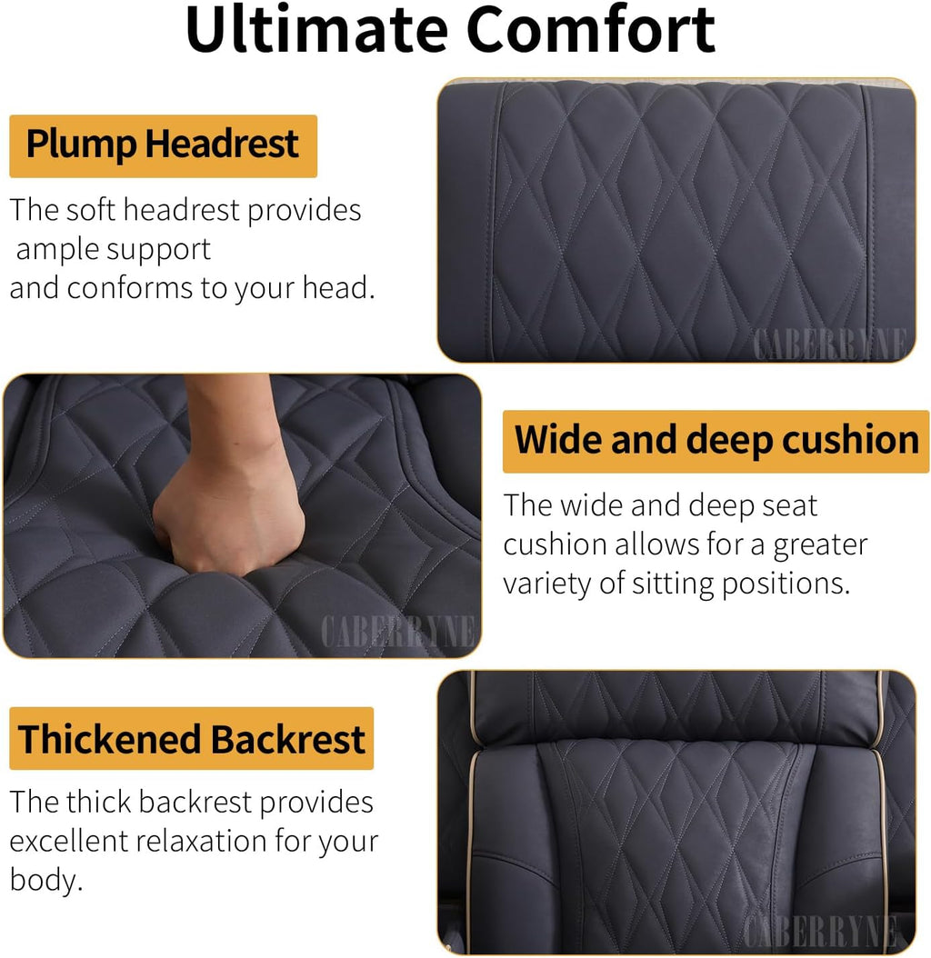 Power Recliner Chair with LED Lights,Leather Reclining Couch with Storage Console/Arm Cup Holder for House/Home Theater/Small Space/Rv(Single Chair,Navy)