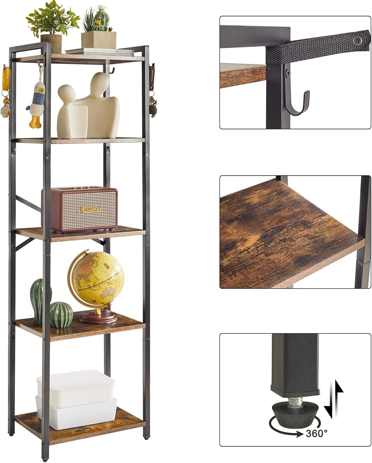 5-Tier Ladder Shelf, Organizational Bookshelf, Corner Organizer Rack, Office, Adjustable, Lightweight, Durable, Portable, User-Friendly, Compact, Storage, Narrow, Shelving