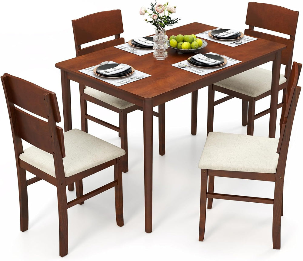 Tangkula Dining Table Set for 4, Dinette Set with Table and 4 Padded Seat, Ru...