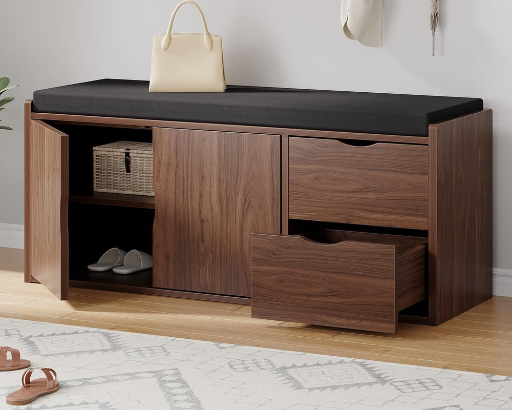 LVB 40” Entryway Bench with Padded Seat Cushion Shoe Bench with 2 Drawers | W...