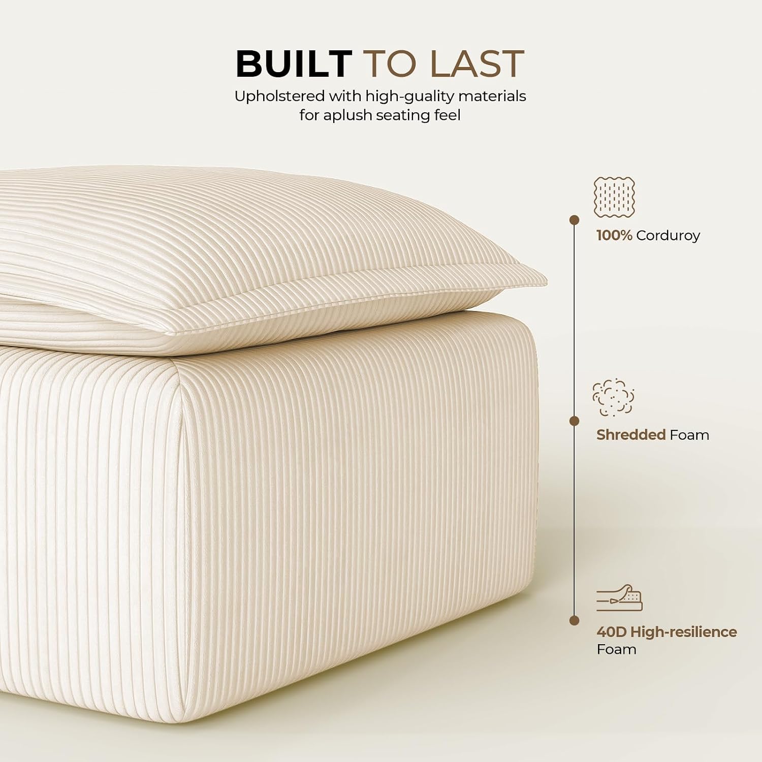 Beige Corduroy Pouf for Modular Sectional Sofa, Matching Accessory for Living Room, Bedroom and Apartment