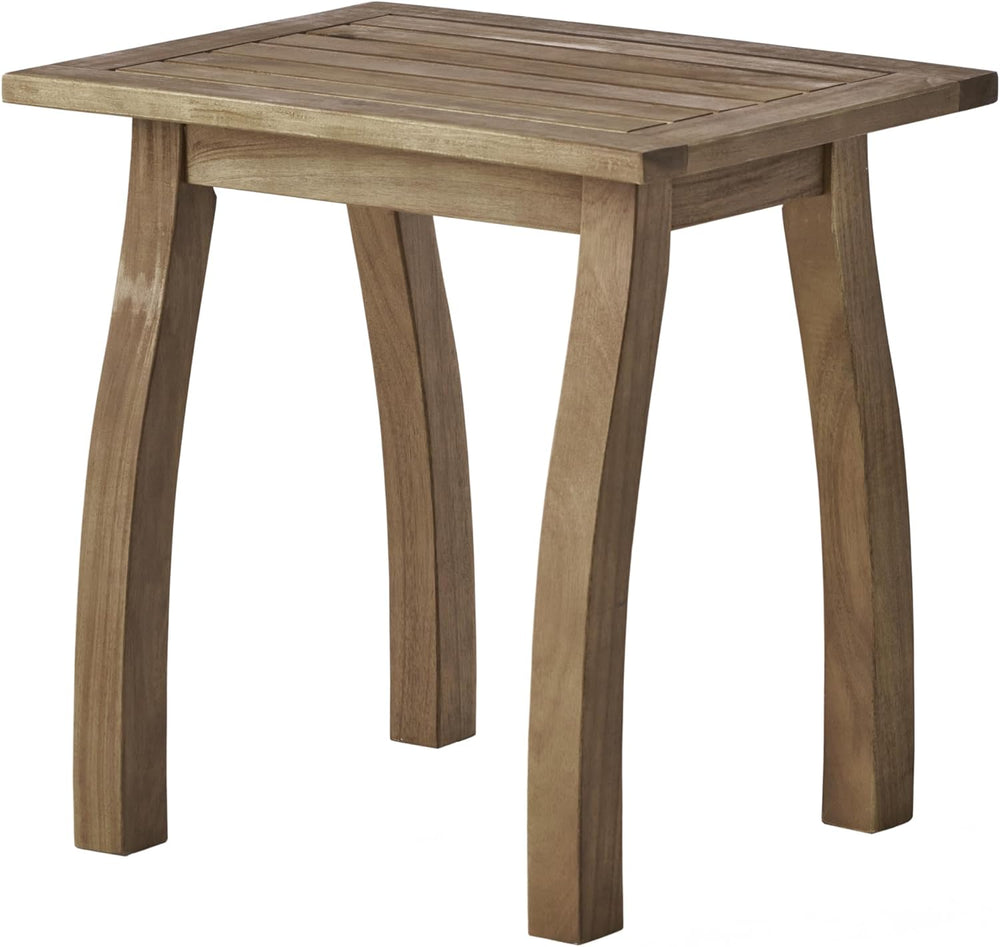 Outdoor Patio Side Table, Wood Accent End Table in Natural Stained, Weather-R...