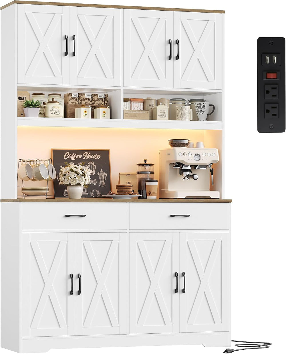 HOSTACK 75" Tall Kitchen Pantry Storage Cabinet, 45" W Hutch Cabine...