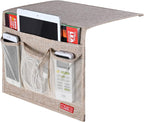 Linen 4 Pockets Bedside Caddy, Bedside Storage Organizer for Magazine, Remotes, Phone (Beige, Classic 4 Pockets)